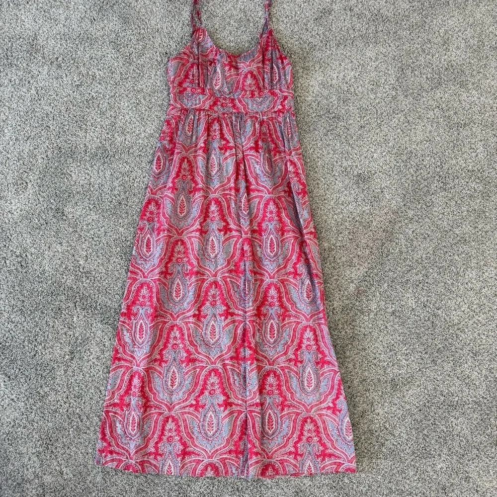 J. Crew Paisley Maxi Dress Cami Sundress Cute Coral Resort Boho Cotton Women US6